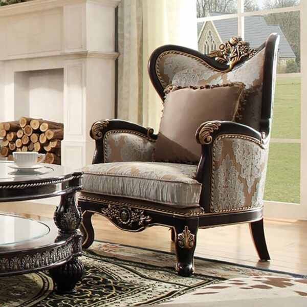 Black Enamel & Antique Gold Finish Traditional Armchair Homey Design HD-551 4