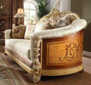 Rich Brown &Amp; Metallic Bright Gold Accent Loveseat Hd-821 By Homey Design | Mobilia Cleopatra Rich Brown & Metallic Bright Gold Accent Loveseat HD-821 By Homey Design