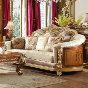Rich Brown & Metallic Bright Gold Accent Sofa HD-821 By Homey Design