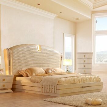 White Gloss California King Bed HD-914 By Homey Design