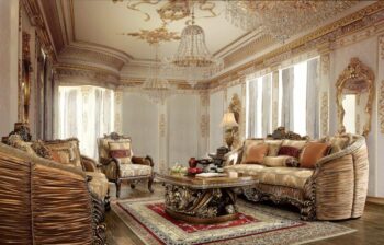 Homey Design HD-1601 3Pc Upholstery Sofa Set In Metallic Antique Gold