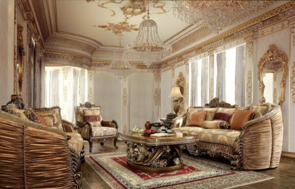Homey Design HD-1601 3Pc Upholstery Sofa Set In Metallic Antique Gold 6