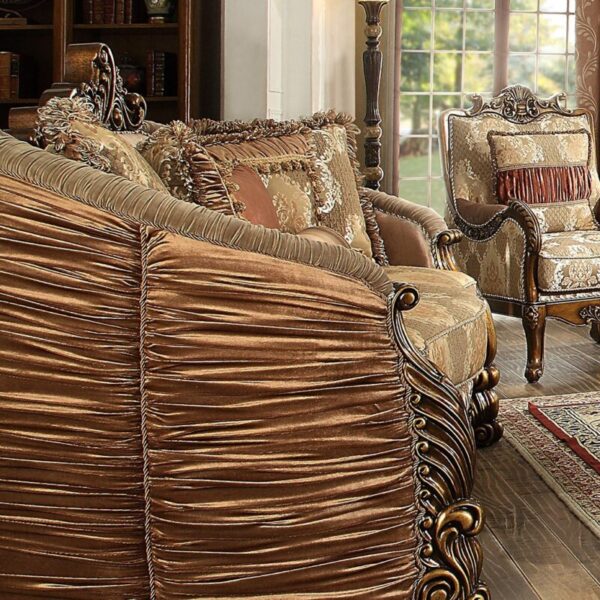 Homey Design HD-1601 3Pc Upholstery Sofa Set In Metallic Antique Gold 8