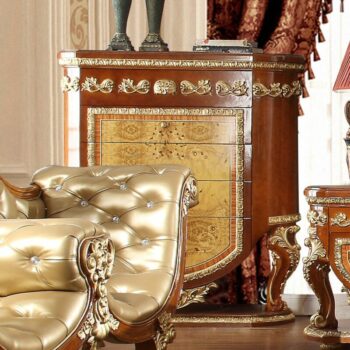 Luxury Chest Light Cherry & Gold Carved Wood Traditional Homey Design HD-8024