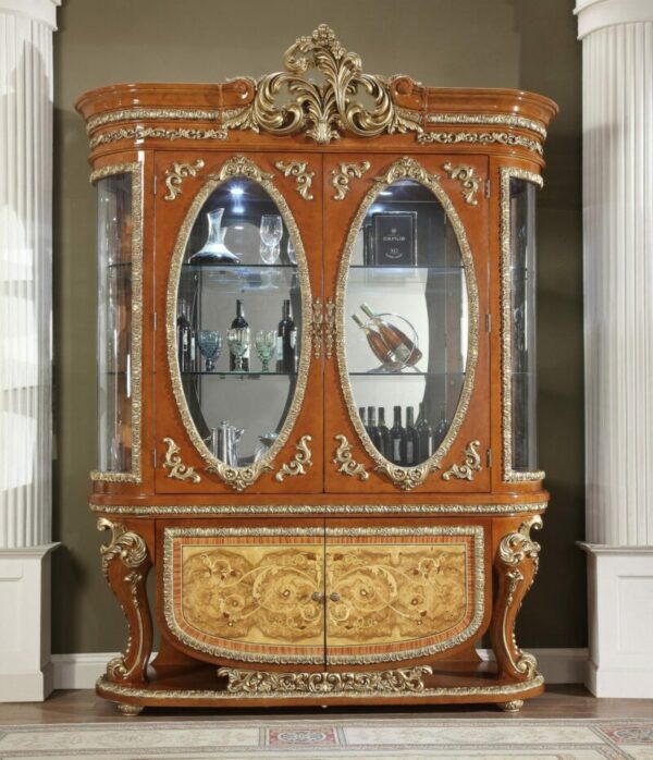 Luxury China Light Cherry & Gold Carved Wood Traditional Homey Design HD-8024 4