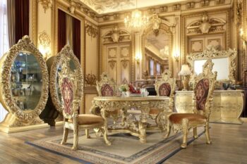 Metallic Bright Gold 5PC Dining Table Set HD-8086 By Homey Design