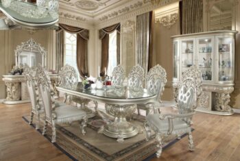 Metallic Silver 7PC Dining Table Set HD-8088 By Homey Design