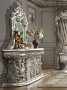 Metallic Silver Dresser Hd-8088 By Homey Design | Mobilia Cleopatra Metallic Silver Dresser HD-8088 By Homey Design