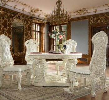 White Gloss Finish 5PCs Dining Table Set HD-8089 By Homey Design