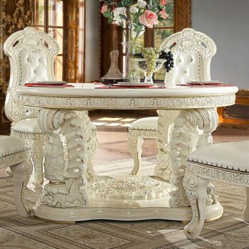 White Gloss Finish Round Table HD-8089 By Homey Design