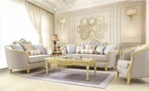 Metallic Gold 3Pc Sofa Set Hd-710 By Homey Design | Mobilia Cleopatra Metallic Gold 3PC Sofa Set HD-710 By Homey Design