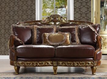 Mahogany & Metallic Bright Gold HD-89 Loveseat Homey Design