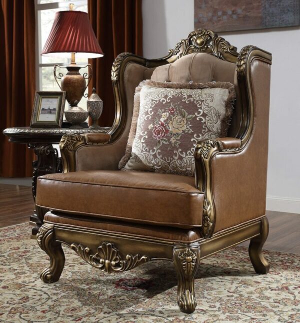 Mohawk Finish Leather 3PCs Sofa Set Carved Wood Traditional Homey Design HD-555 8