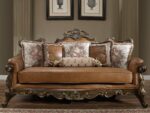 Mohawk Finish Leather 3PCs Sofa Set Carved Wood Traditional Homey Design HD-555 Homey Design HD-555 Collection Mobilia Cleopatra 13 Mohawk Finish Leather 3PCs Sofa Set Carved Wood Traditional Homey Design HD-555 13