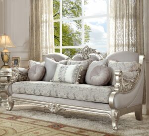 Metallic Silver Sofa Hd-2662 By Homey Design | Mobilia Cleopatra Metallic Silver Sofa HD-2662 BY Homey Design