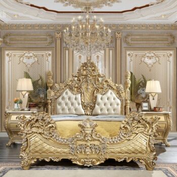 Metallic Gold HD-1801 4PCs Eastern King Bedroom Set By Homey Design