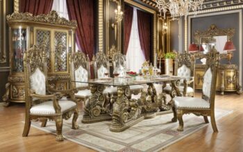 HD-1802 Homey Design Rectangle 7Pc Dining Set In Victorian Style Brown Finish