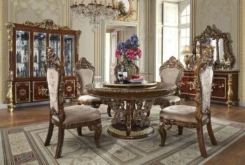 Dark Mocha & Metallic Gold 5PCs Round Dining Set HD-1803 By Homey Design