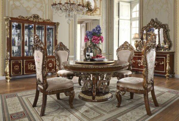 Dark Mocha & Metallic Gold 5PCs Round Dining Set HD-1803 By Homey Design 7