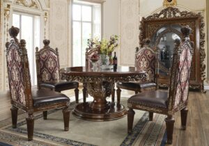 Burl &Amp; Metallic Gold 5Pcs Round Dining Set Hd-1804 By Homey Design | Mobilia Cleopatra Burl & Metallic Gold 5PCs Round Dining Set HD-1804 By Homey Design