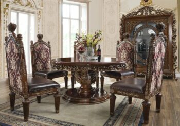 Burl & Metallic Gold 5PCs Round Dining Set HD-1804 By Homey Design