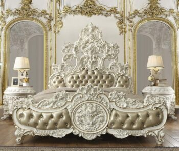 White & Gold Brush Highlights Finish Eastern King Bed HD-1806 By Homey Design