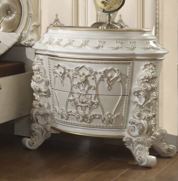 White & Gold Brush Highlights Finish Nightstand HD-1806 By Homey Design