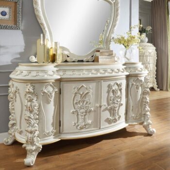 White & Gold Brush Highlights Finish Dresser HD-1806 By Homey Design