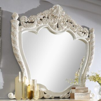 White & Gold Brush Highlights Finish Mirror HD-1806 By Homey Design