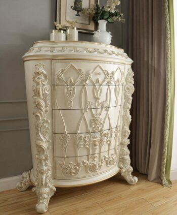 White & Gold Brush Highlights Finish Chest  HD-1806 By Homey Design