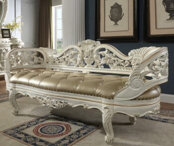 White & Gold Brush Highlights Finish Bench HD-1806 By Homey Design