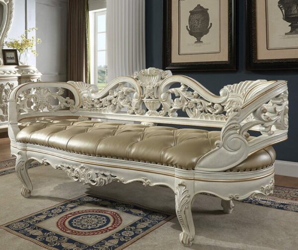 White & Gold Brush Highlights Finish Bench HD-1806 By Homey Design 4
