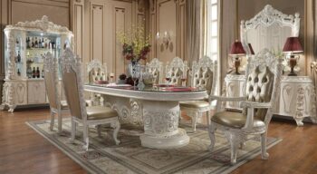 White & Gold Brush Highlights Finish 9PCs Dining Set HD-1806 By Homey Design