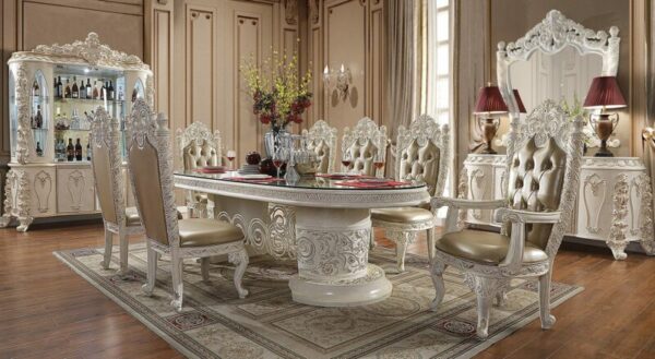White & Gold Brush Highlights Finish 9PCs Dining Set HD-1806 By Homey Design 7
