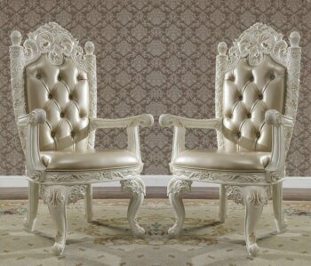 White & Gold Brush Highlights Finish Arm Chair HD-1806 By Homey Design