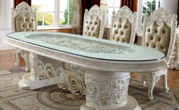 White & Gold Brush Highlights Finish Rectangle Table HD-1806 By Homey Design