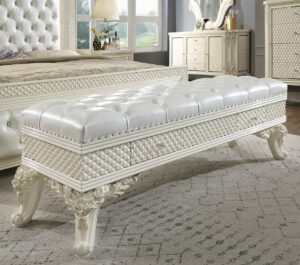 White Gloss &Amp; Gold Brush Highlights Finish Bench Hd-8091 By Homey Design | Mobilia Cleopatra White Gloss & Gold Brush Highlights Finish Bench HD-8091 By Homey Design