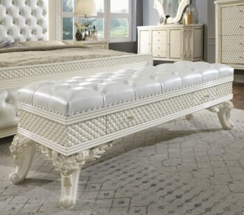 White Gloss & Gold Brush Highlights Finish Bench HD-8091 By Homey Design
