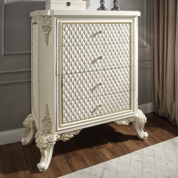 White Gloss & Gold Brush Highlights Finish Chest HD-8091 By Homey Design