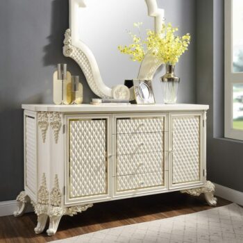 White Gloss & Gold Brush Highlights Finish Dresser HD-8091 By Homey Design