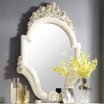 White Gloss & Gold Brush Highlights Finish Mirror HD-8091 By Homey Design