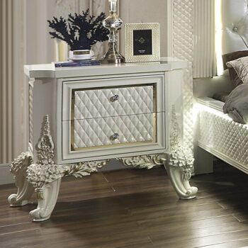 White Gloss & Gold Brush Highlights Finish Nightstand HD-8091 By Homey Design