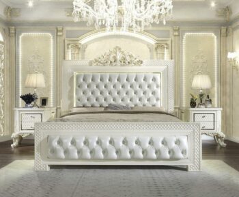 White Gloss & Gold Brush Highlights Finish California King Bed HD-8091 By Homey Design