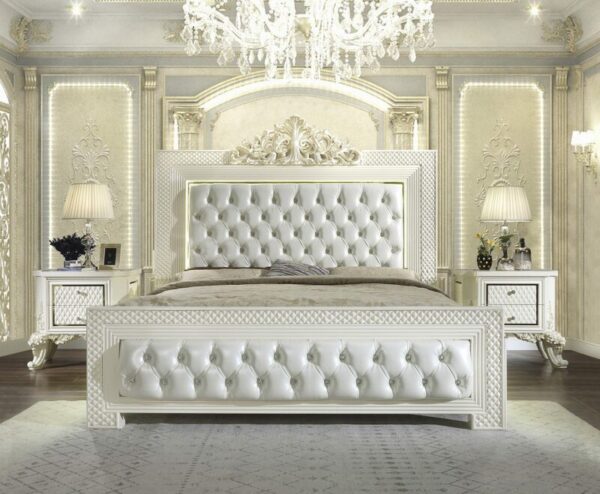 White Gloss & Gold Brush Highlights Finish California King Bed HD-8091 By Homey Design 5
