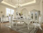 White Gloss & Gold Brush Highlights Finish 9PCs Dining Set HD-8091 By Homey Design Homey Design HD-8091 Collection Mobilia Cleopatra 9 White Gloss & Gold Brush Highlights Finish 9PCs Dining Set HD-8091 By Homey Design 9