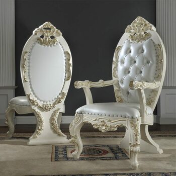 White Gloss & Gold Brush Highlights Finish Arm Chair HD-8091 By Homey Design