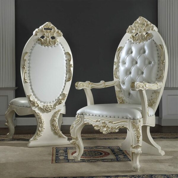White Gloss & Gold Brush Highlights Finish Arm Chair HD-8091 By Homey Design 4