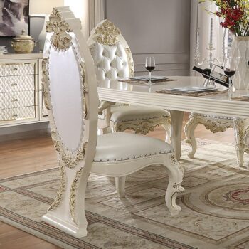 White Gloss & Gold Brush Highlights Finish Side Chair HD-8091 By Homey Design