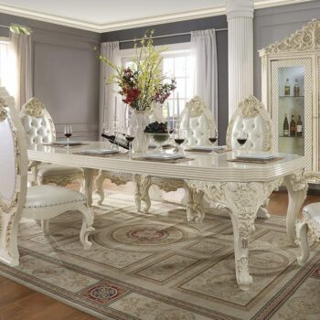 White Gloss & Gold Brush Highlights Finish Rectangle Table HD-8091 By Homey Design
