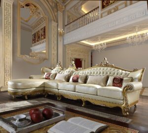 Metallic Gold Sectional Sofa Hd-132 By Homey Design | Mobilia Cleopatra Metallic Gold Sectional Sofa HD-132 By Homey Design